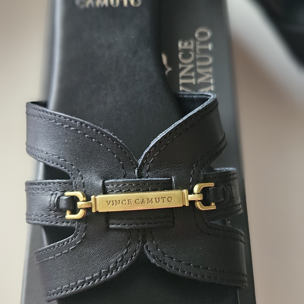 Vince Camuto "Arisha" Black Sandals with Gold Accent 7